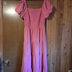 Chic Pink Puff Sleeve Maxi Dress